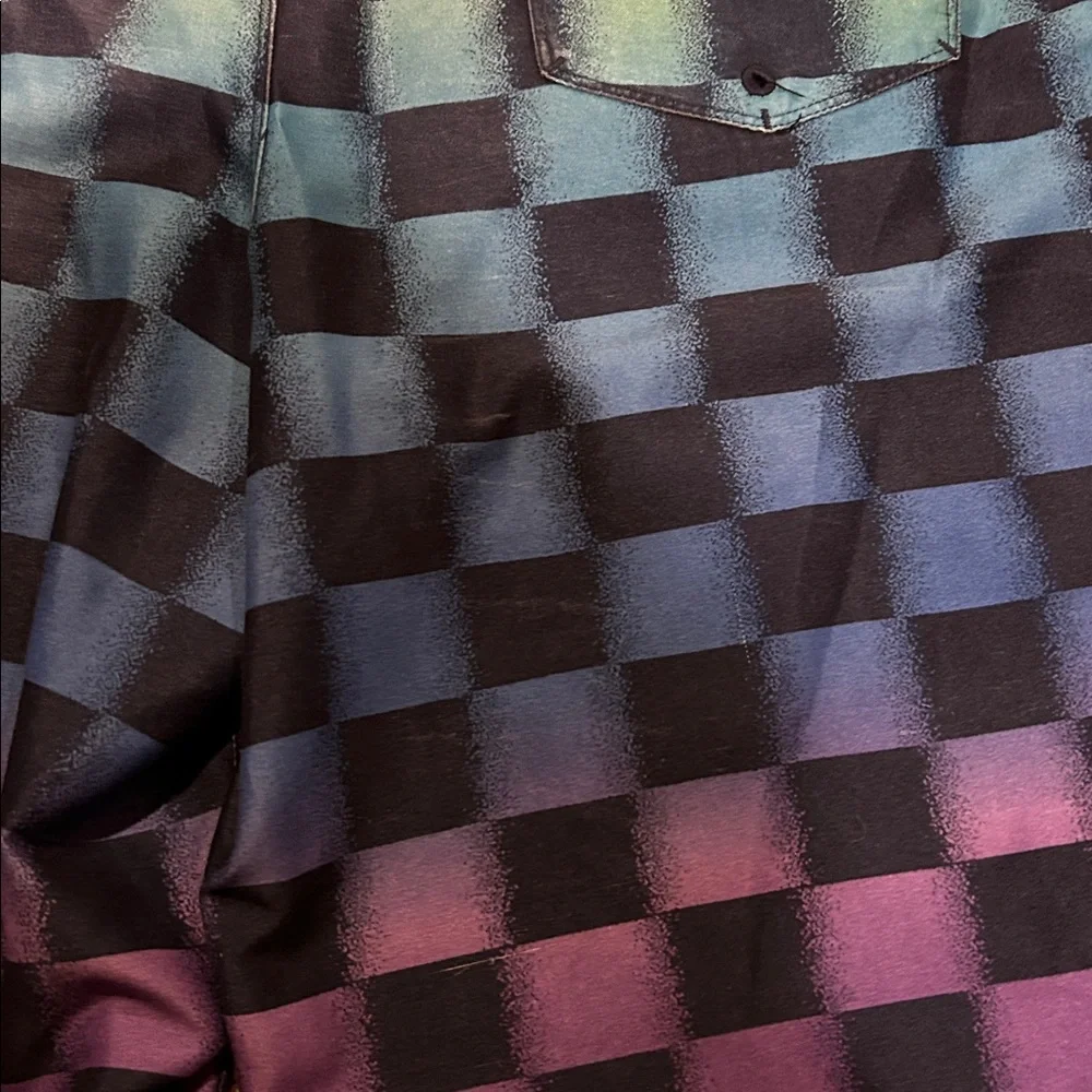 Hurley Boys Ombre Blue, Purple And Yellow Checkered‎ Board Shorts